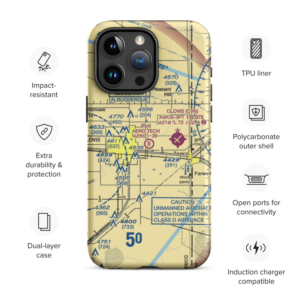 Aero Tech Inc Airport (NM42) VFR Sectional  Tough iPhone Case iPhone 15 Pro Max model shown