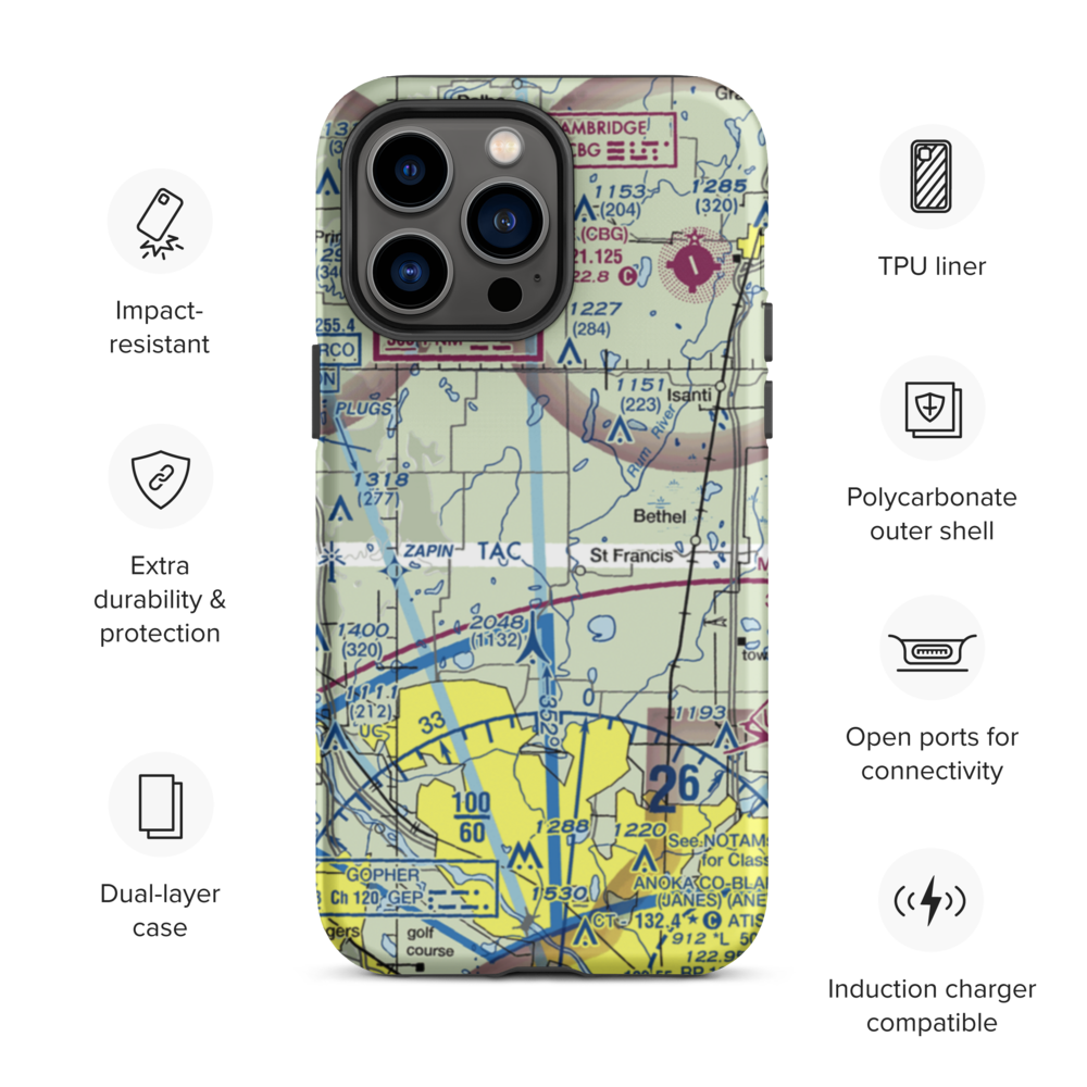 Aero-Plain Airport (MN98) VFR Sectional  Tough iPhone Case iPhone 14 Pro Max model shown