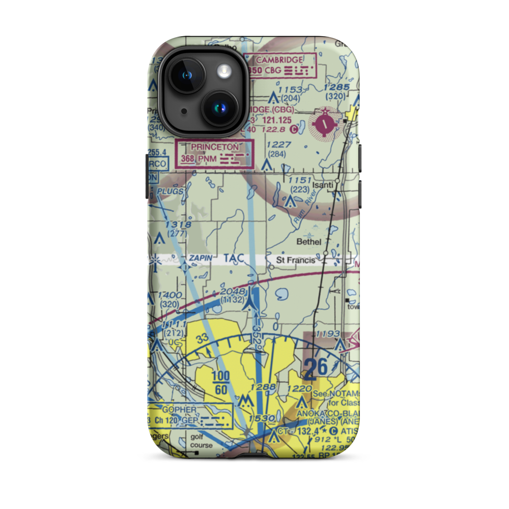Aero-Plain Airport (MN98) VFR Sectional  Tough iPhone Case iPhone 15 Plus model shown