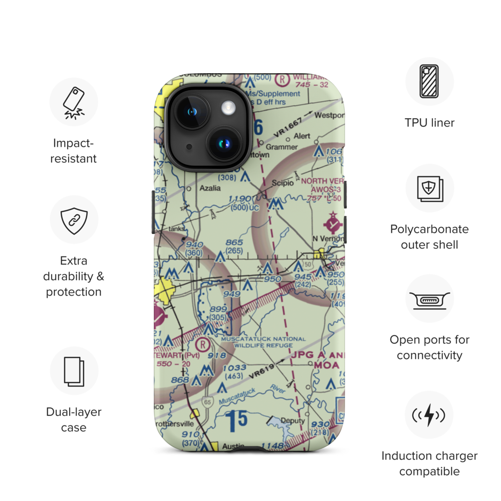 Aerobatic Practice Airport (45IN) VFR Sectional  Tough iPhone Case iPhone 15 model shown