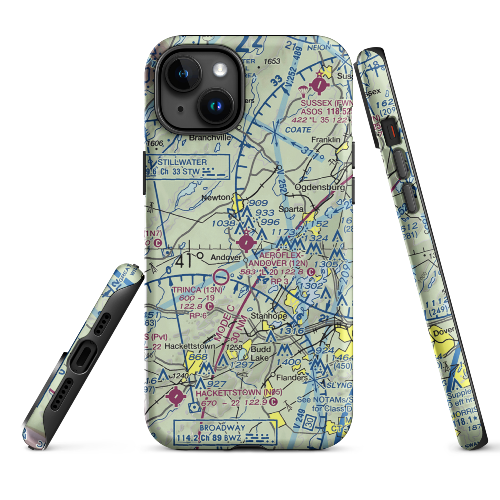 Aeroflex-Andover Airport (12N) VFR Sectional  Tough iPhone Case iPhone 15 Plus model shown