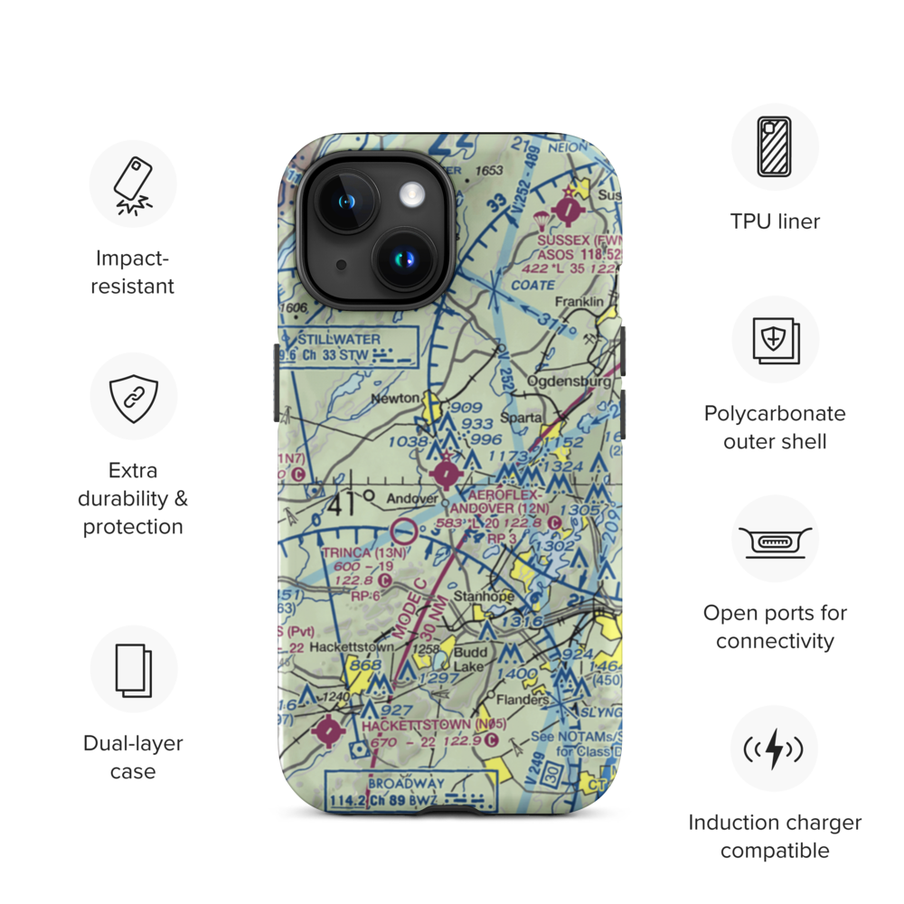 Aeroflex-Andover Airport (12N) VFR Sectional  Tough iPhone Case iPhone 15 model shown