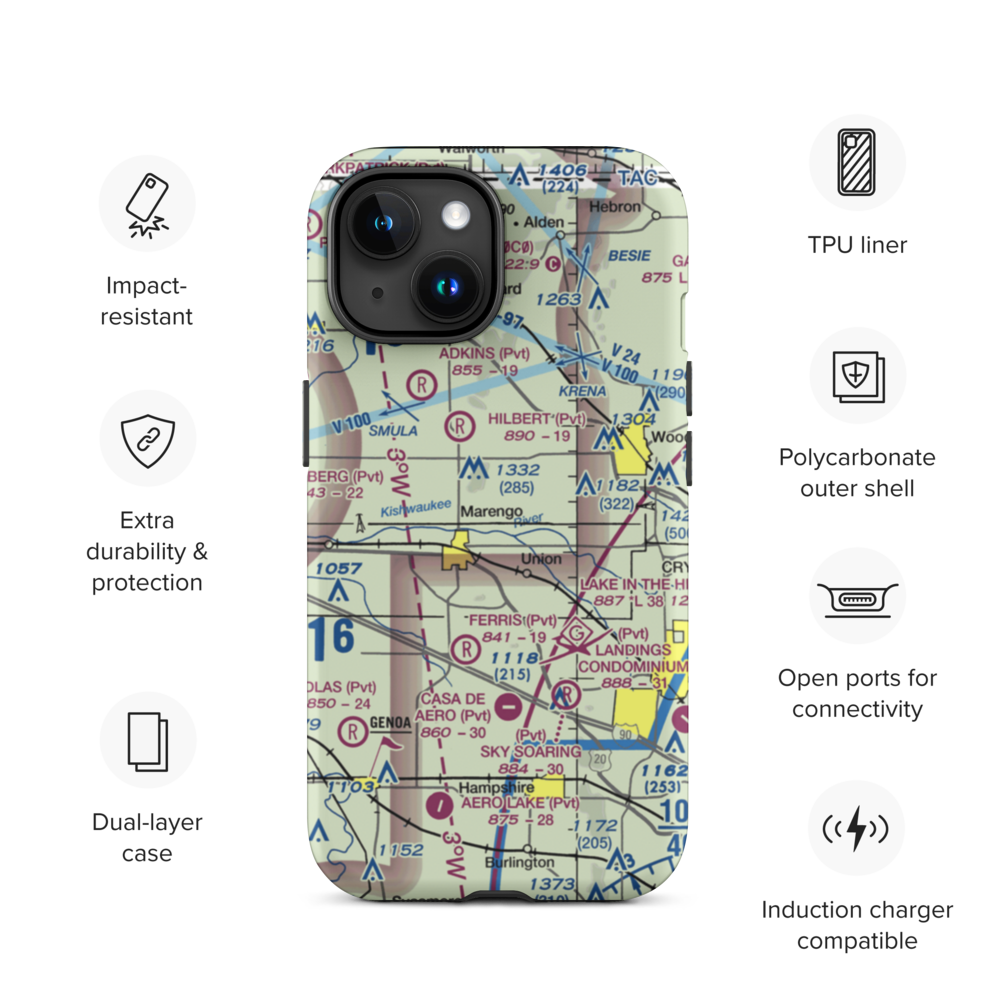 Aerogrange Airport (66IL) VFR Sectional  Tough iPhone Case iPhone 15 model shown