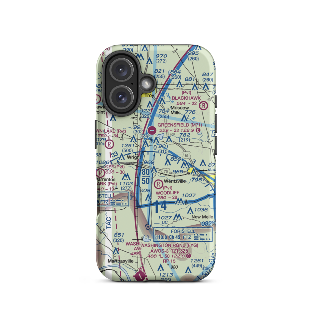 Ahlers Acres Airport (66MO) VFR Sectional  Tough iPhone Case iPhone 16 model shown