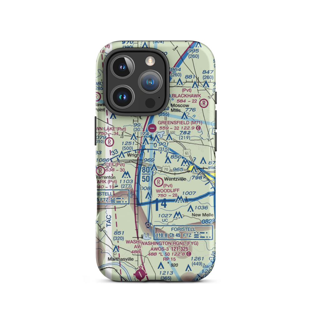 Ahlers Acres Airport (66MO) VFR Sectional  Tough iPhone Case iPhone 16 Pro model shown