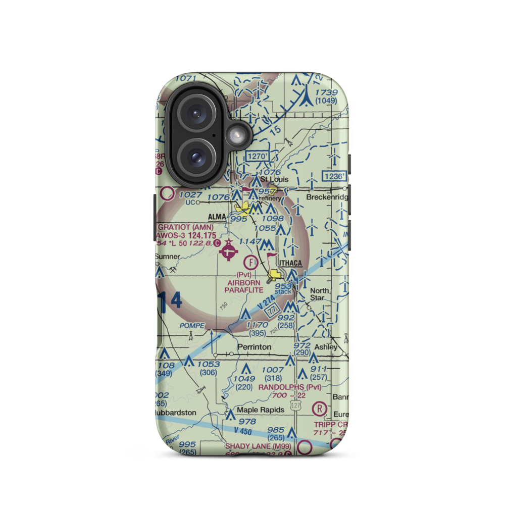 Airborn Paraflite Ultralightport (MI04) VFR Sectional  Tough iPhone Case iPhone 16 model shown