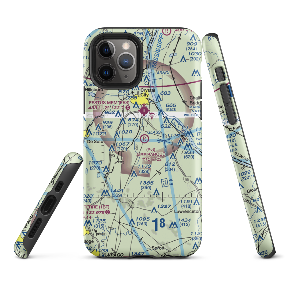 Aire Parque Airport (42MO) VFR Sectional  Tough iPhone Case iPhone 11 Pro model shown