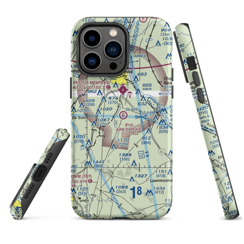 Aire Parque Airport (42MO) VFR Sectional  Tough iPhone Case iPhone 14 Pro Max model shown