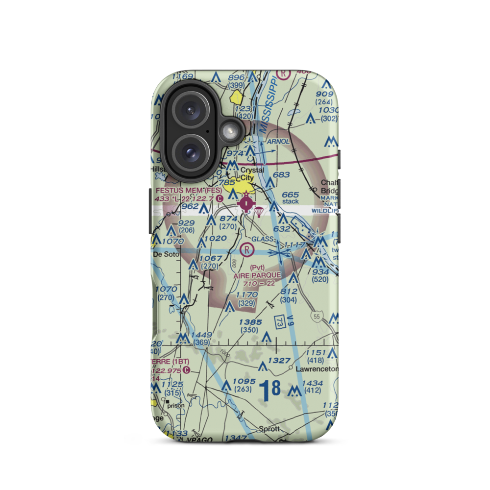 Aire Parque Airport (42MO) VFR Sectional  Tough iPhone Case iPhone 16 model shown