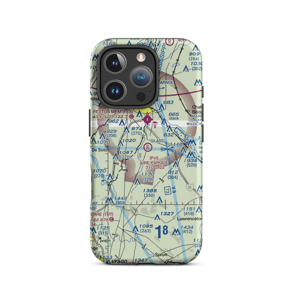 Aire Parque Airport (42MO) VFR Sectional  Tough iPhone Case iPhone 16 Pro model shown
