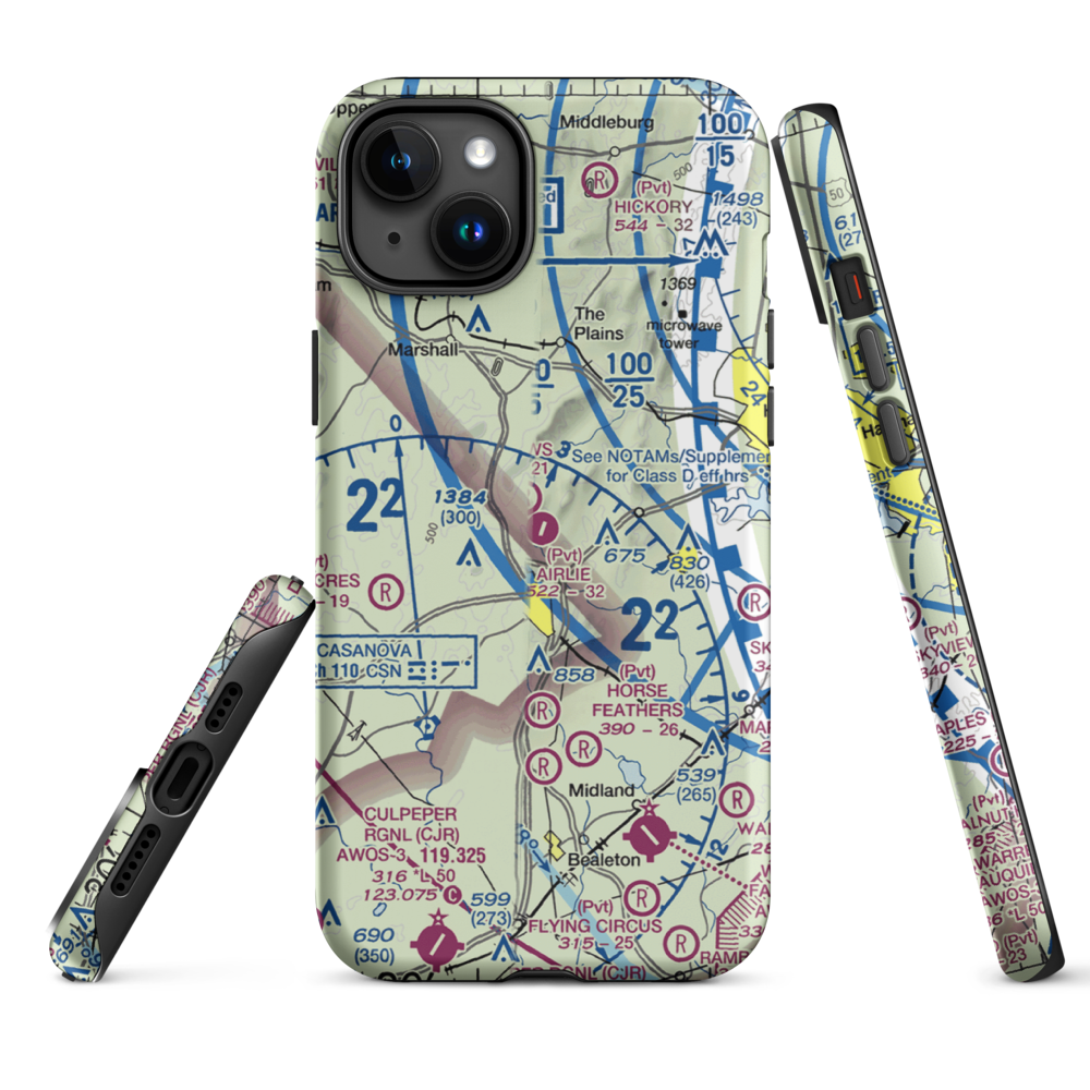 Airlie Airport (2VA9) VFR Sectional  Tough iPhone Case iPhone 15 Plus model shown