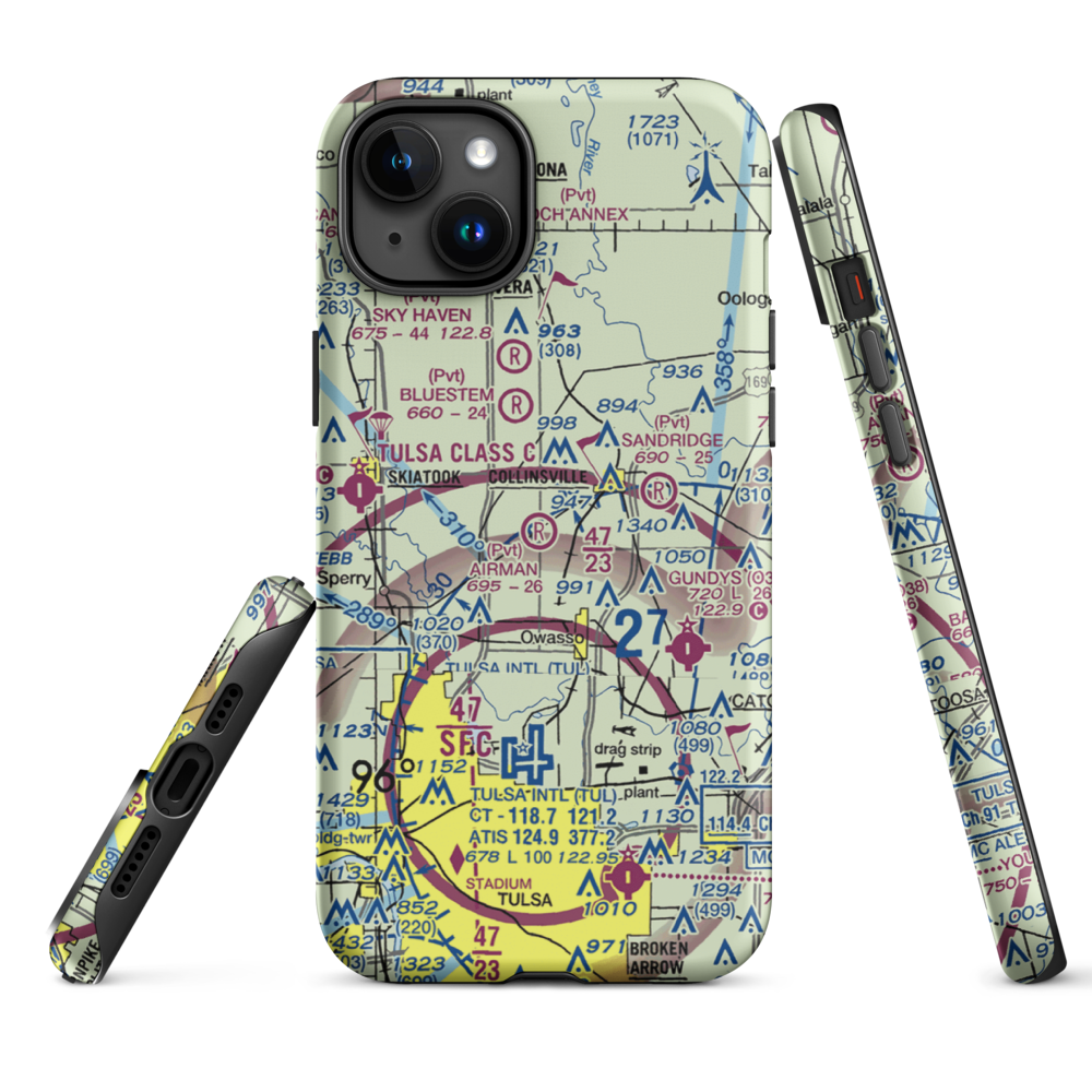 Airman Acres Airport (OK93) VFR Sectional  Tough iPhone Case iPhone 15 Plus model shown