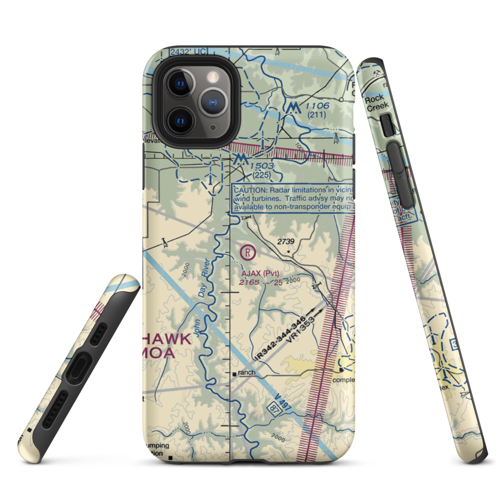 Ajax Airport (OR46) VFR Sectional  Tough iPhone Case iPhone 11 Pro Max model shown