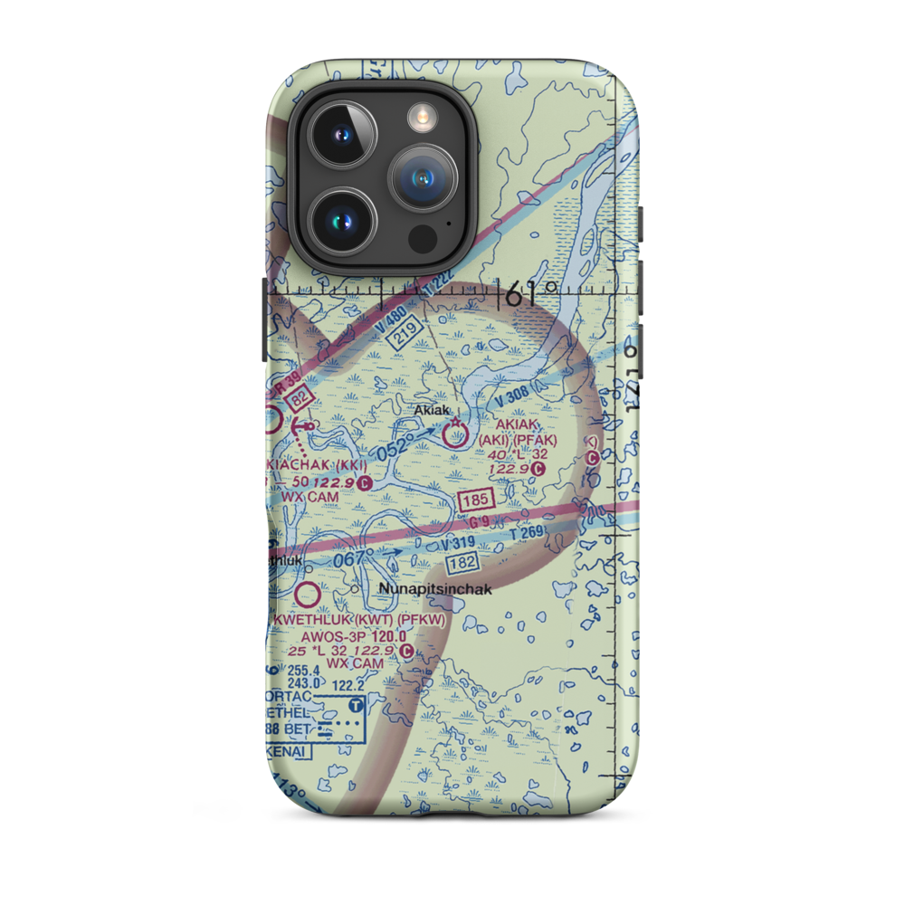 Akiak Airport (AKI) VFR Sectional  Tough iPhone Case iPhone 16 Pro Max model shown