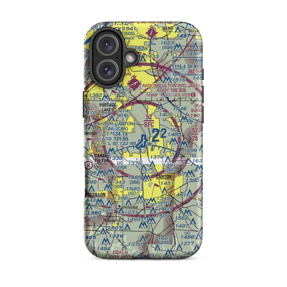 Akron Canton Regional Airport (CAK) VFR Sectional  Tough iPhone Case iPhone 16 Plus model shown