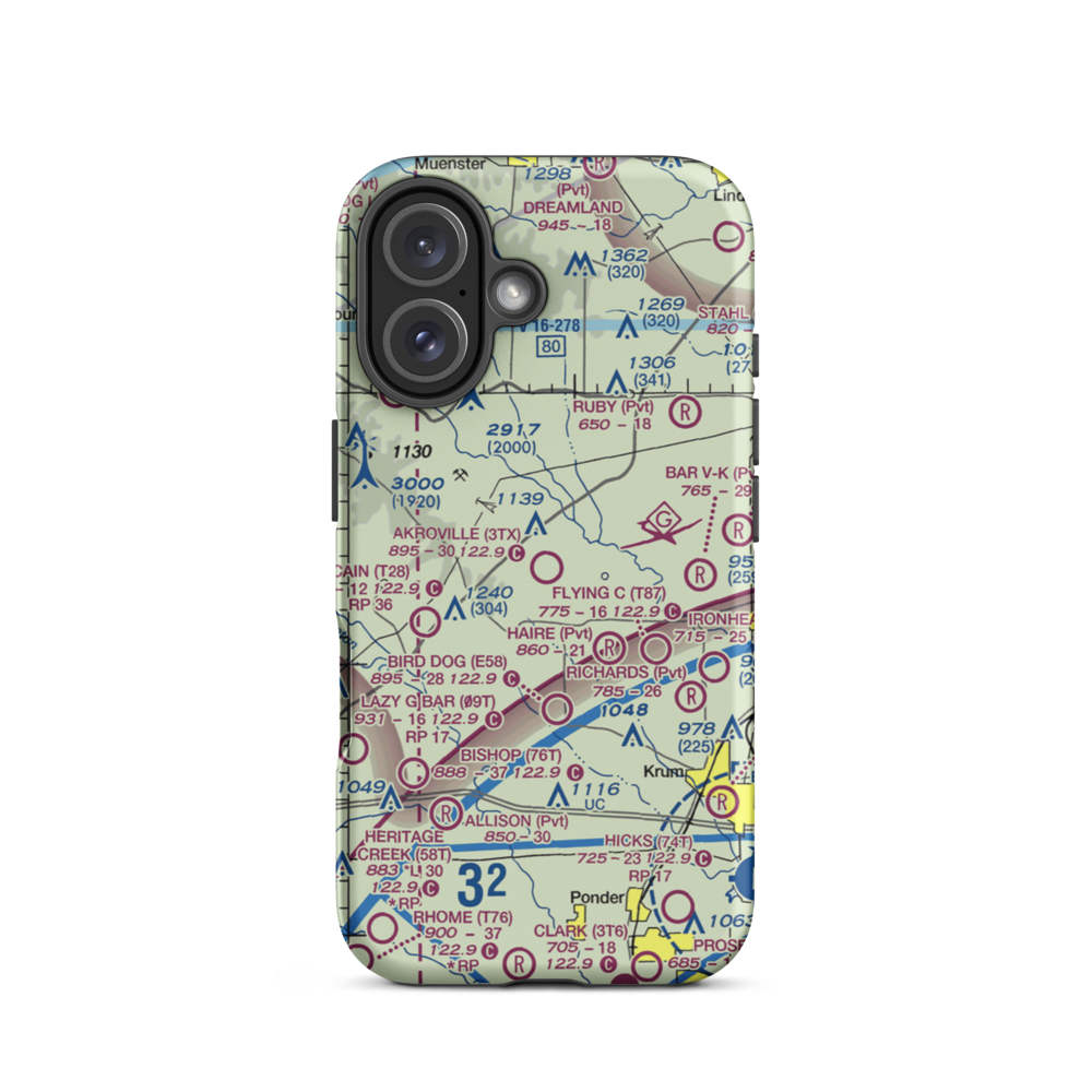 Akroville Airport (3TX) VFR Sectional  Tough iPhone Case iPhone 16 model shown