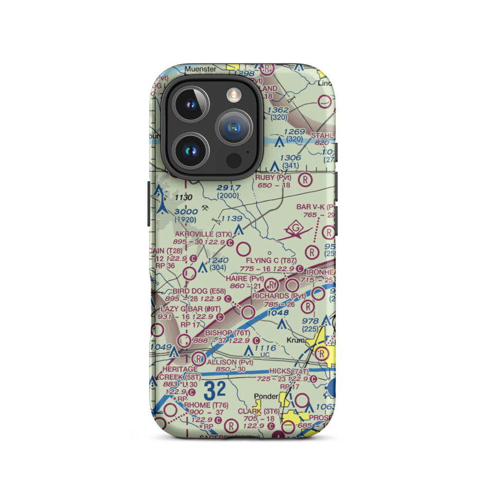 Akroville Airport (3TX) VFR Sectional  Tough iPhone Case iPhone 16 Pro model shown