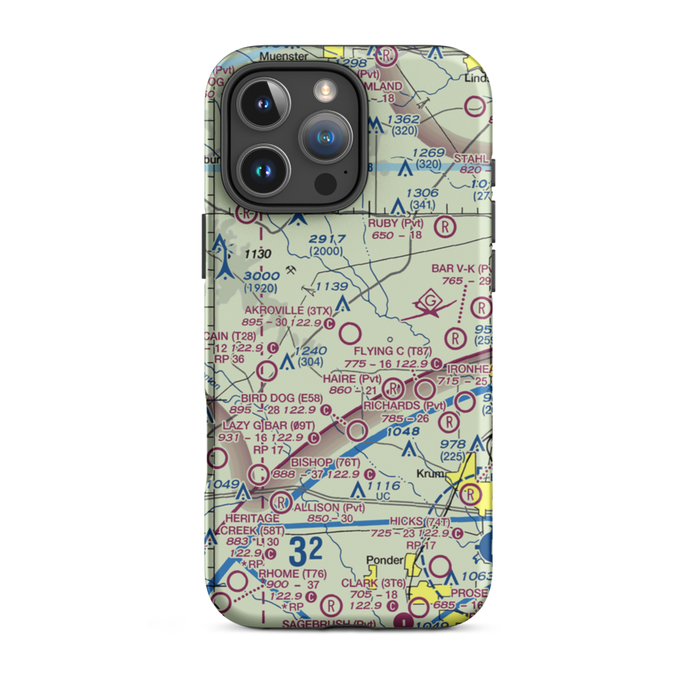 Akroville Airport (3TX) VFR Sectional  Tough iPhone Case iPhone 16 Pro Max model shown