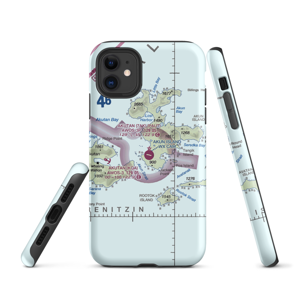 Akun Airport (7AK) VFR Sectional  Tough iPhone Case iPhone 11 model shown