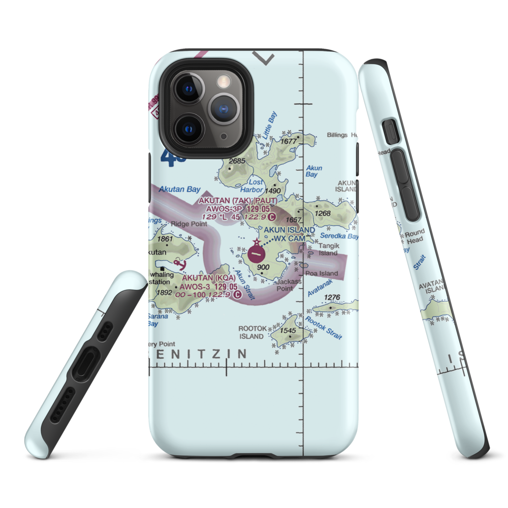 Akun Airport (7AK) VFR Sectional  Tough iPhone Case iPhone 11 Pro model shown