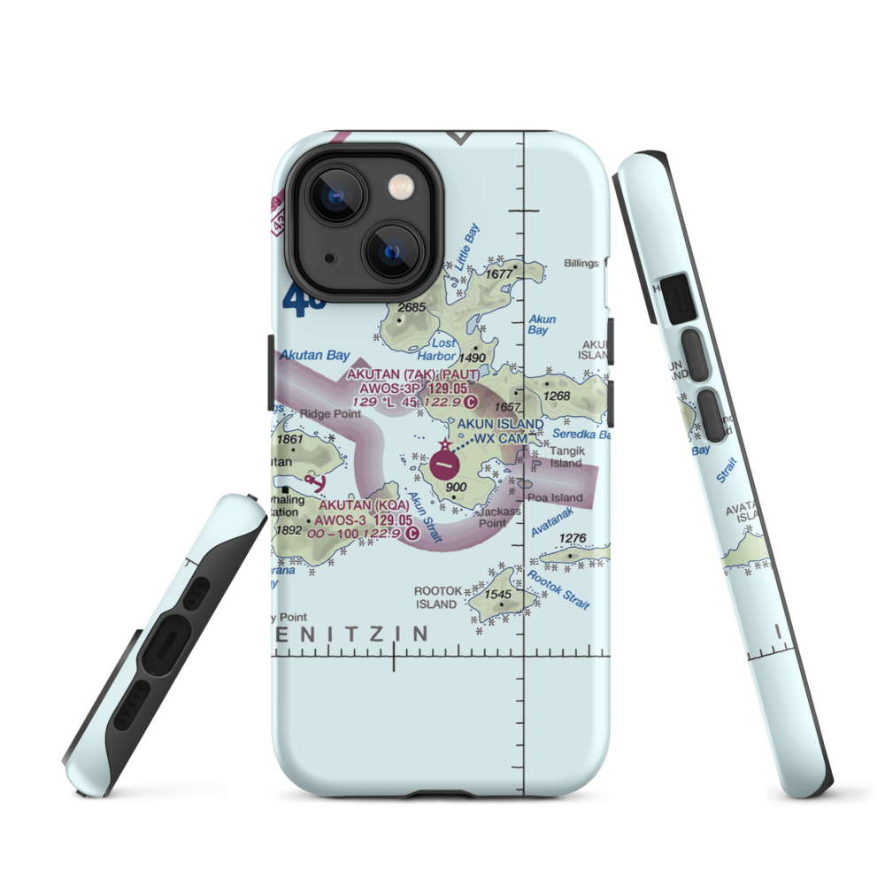 Akun Airport (7AK) VFR Sectional  Tough iPhone Case iPhone 14 model shown