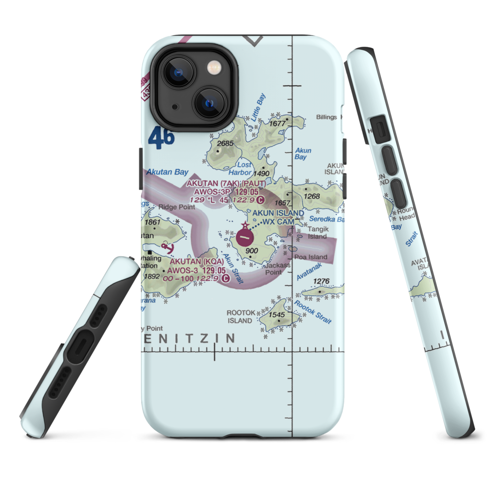 Akun Airport (7AK) VFR Sectional  Tough iPhone Case iPhone 14 Plus model shown
