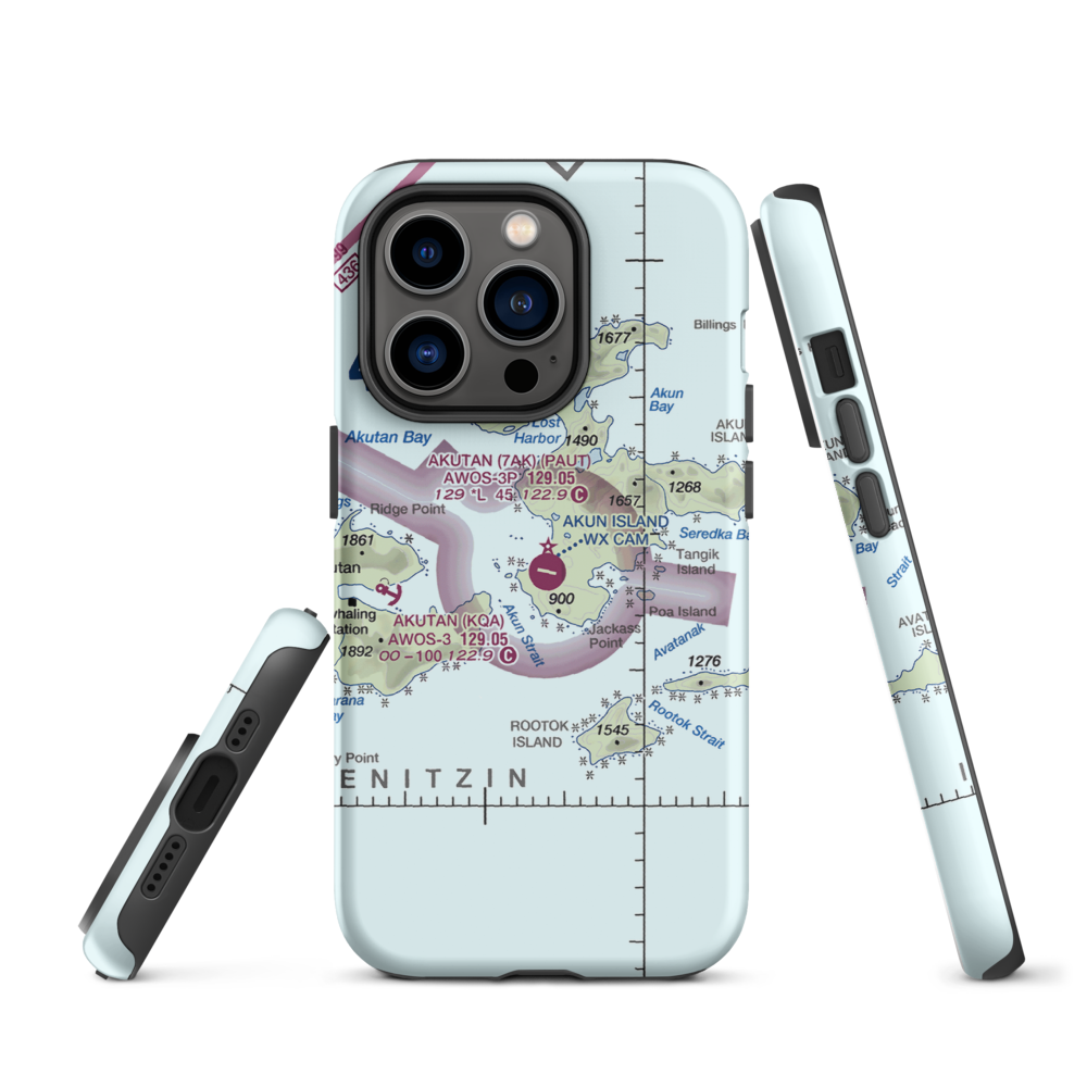 Akun Airport (7AK) VFR Sectional  Tough iPhone Case iPhone 14 Pro model shown