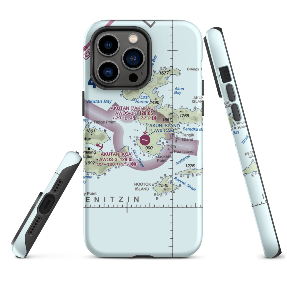 Akun Airport (7AK) VFR Sectional  Tough iPhone Case iPhone 14 Pro Max model shown