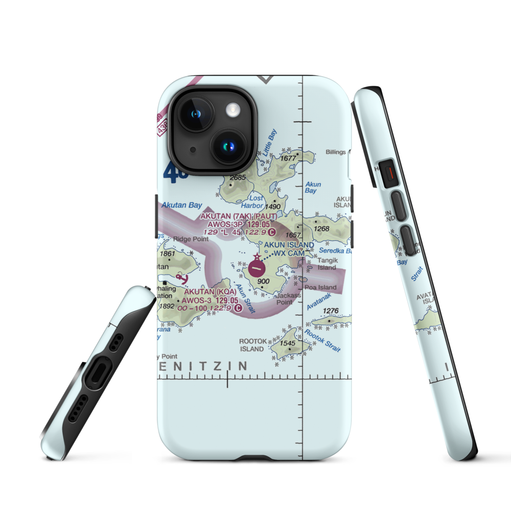 Akun Airport (7AK) VFR Sectional  Tough iPhone Case iPhone 15 model shown