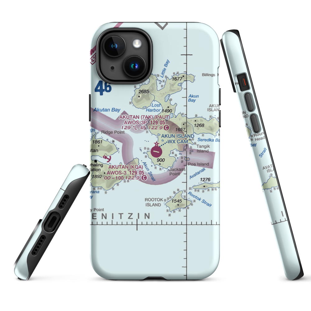 Akun Airport (7AK) VFR Sectional  Tough iPhone Case iPhone 15 Plus model shown