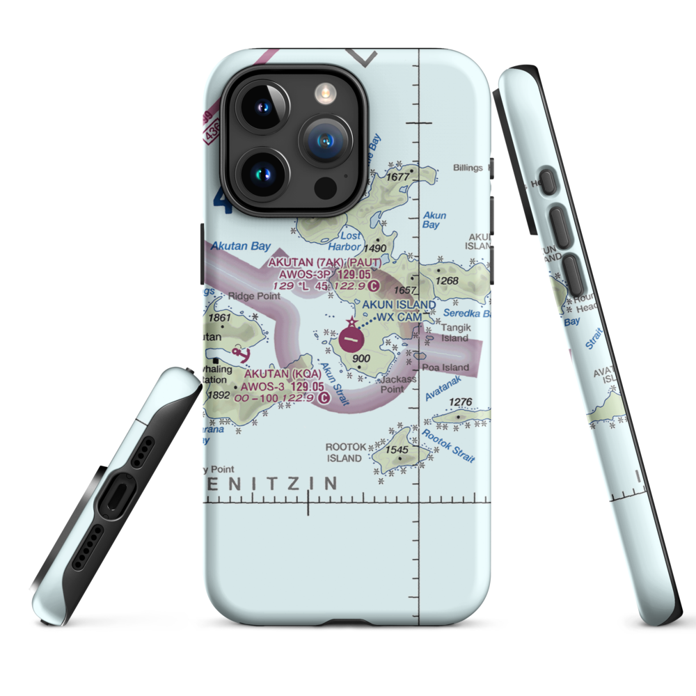 Akun Airport (7AK) VFR Sectional  Tough iPhone Case iPhone 15 Pro Max model shown