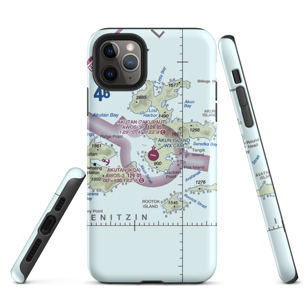 Akun Airport (7AK) VFR Sectional  Tough iPhone Case iPhone 11 Pro Max model shown