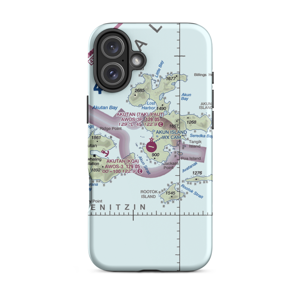 Akun Airport (7AK) VFR Sectional  Tough iPhone Case iPhone 16 Plus model shown