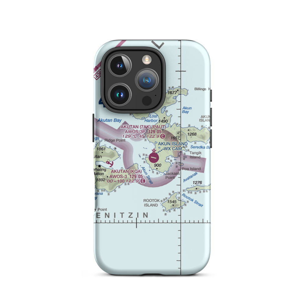 Akun Airport (7AK) VFR Sectional  Tough iPhone Case iPhone 16 Pro model shown