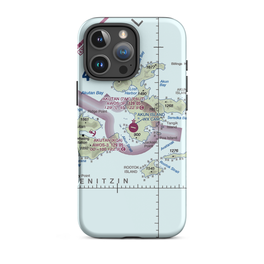 Akun Airport (7AK) VFR Sectional  Tough iPhone Case iPhone 16 Pro Max model shown