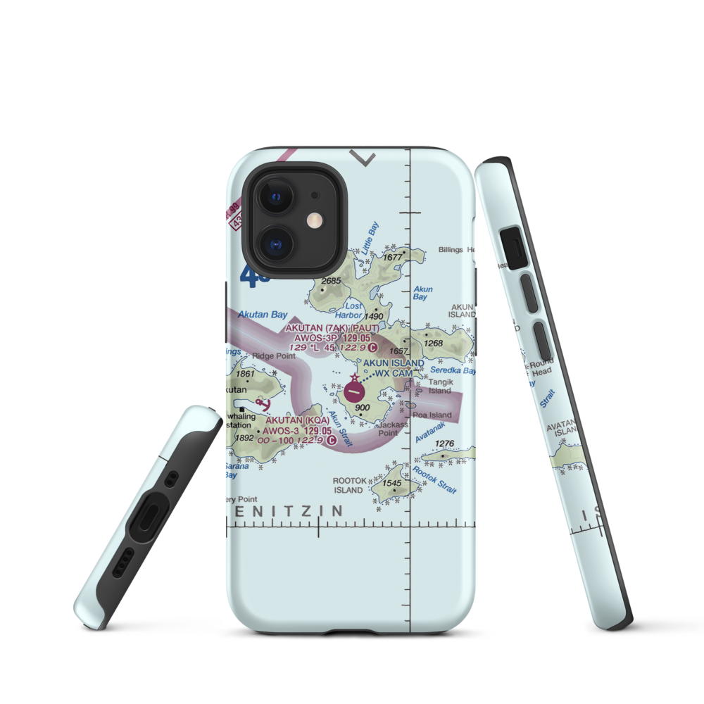 Akun Airport (7AK) VFR Sectional  Tough iPhone Case iPhone 12 mini model shown