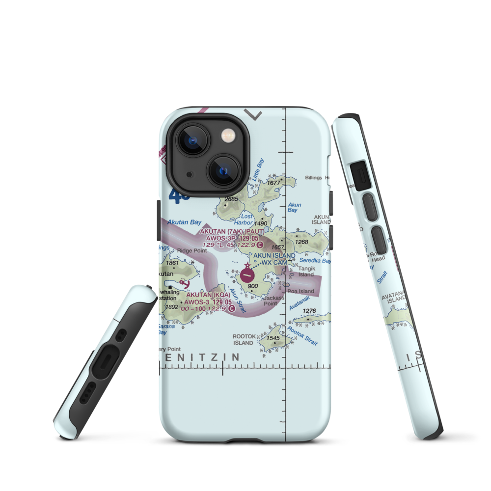 Akun Airport (7AK) VFR Sectional  Tough iPhone Case iPhone 13 mini model shown