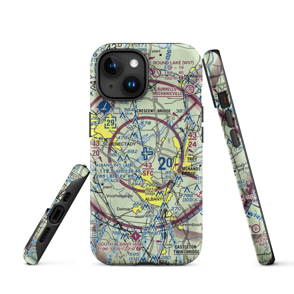 Albany International Airport (ALB) VFR Sectional  Tough iPhone Case iPhone 15 model shown