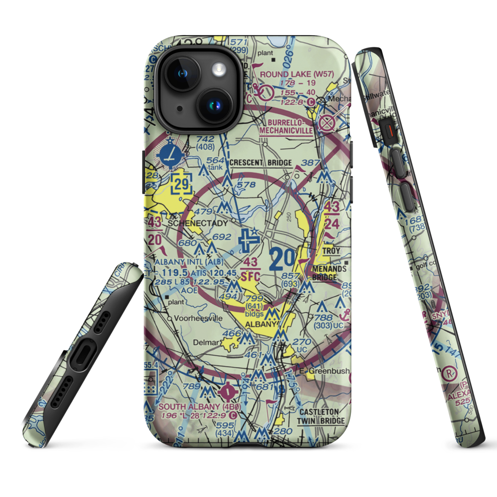 Albany International Airport (ALB) VFR Sectional  Tough iPhone Case iPhone 15 Plus model shown