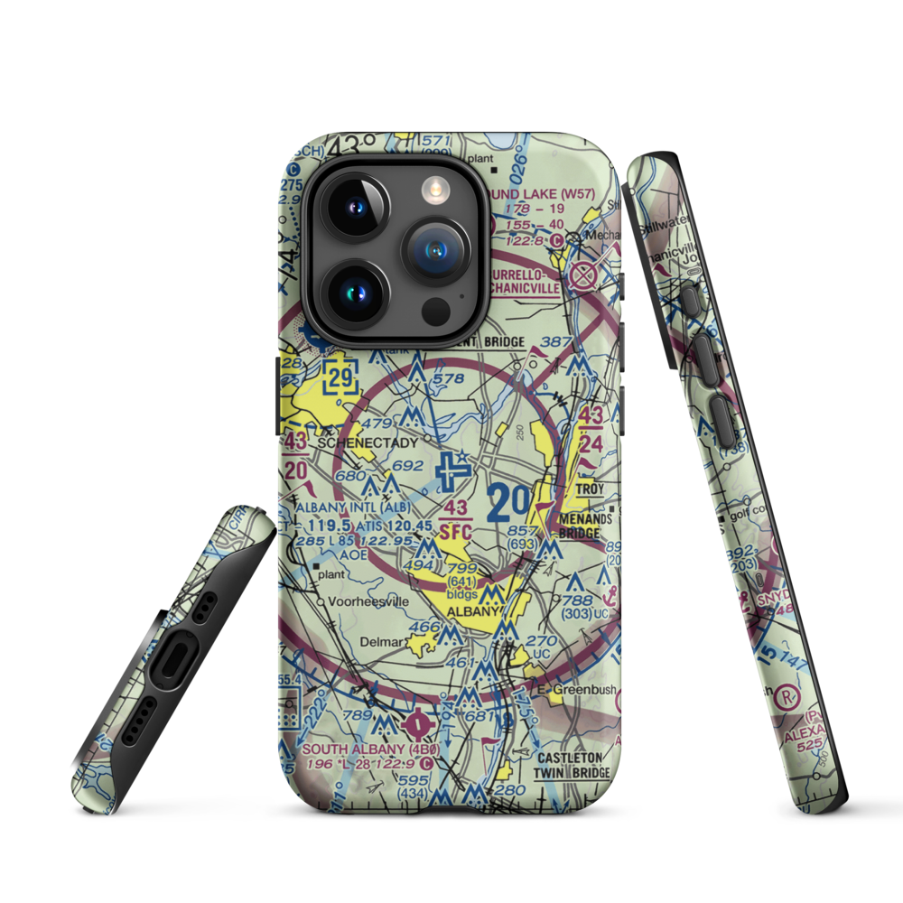 Albany International Airport (ALB) VFR Sectional  Tough iPhone Case iPhone 15 Pro model shown