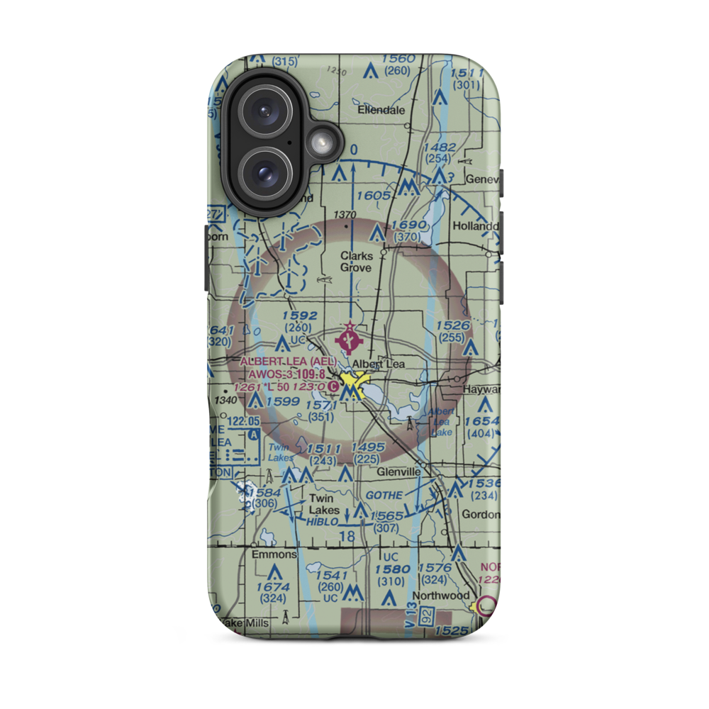 Albert Lea Municipal Airport (AEL) VFR Sectional  Tough iPhone Case iPhone 16 Plus model shown
