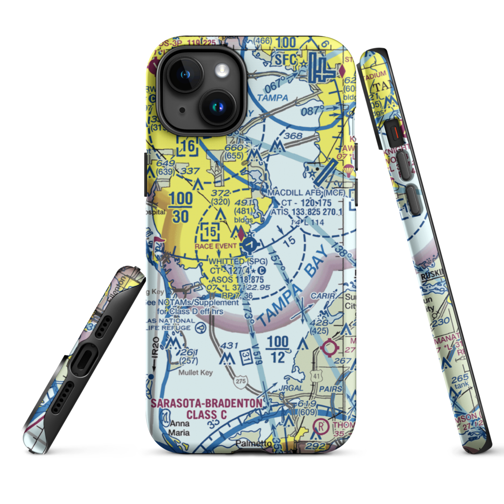 Albert Whitted Airport (SPG) VFR Sectional  Tough iPhone Case iPhone 15 Plus model shown