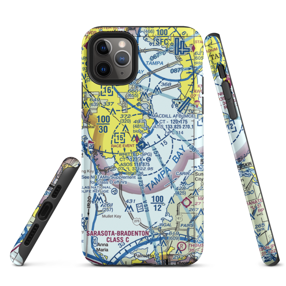 Albert Whitted Airport (SPG) VFR Sectional  Tough iPhone Case iPhone 11 Pro Max model shown
