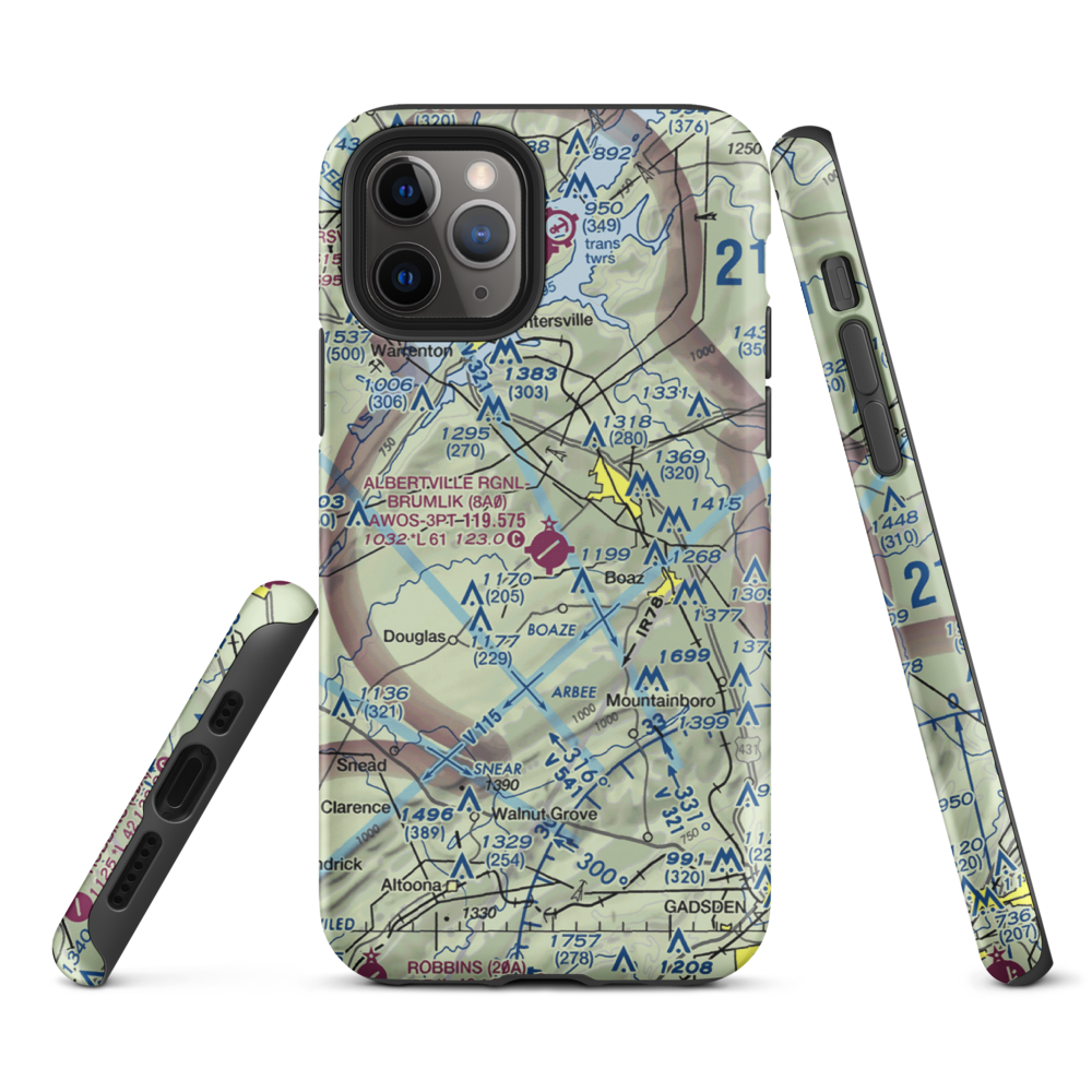 Albertville Regional Airport/Thomas J Brumlik Field (8A0) VFR Sectional  Tough iPhone Case iPhone 11 Pro model shown