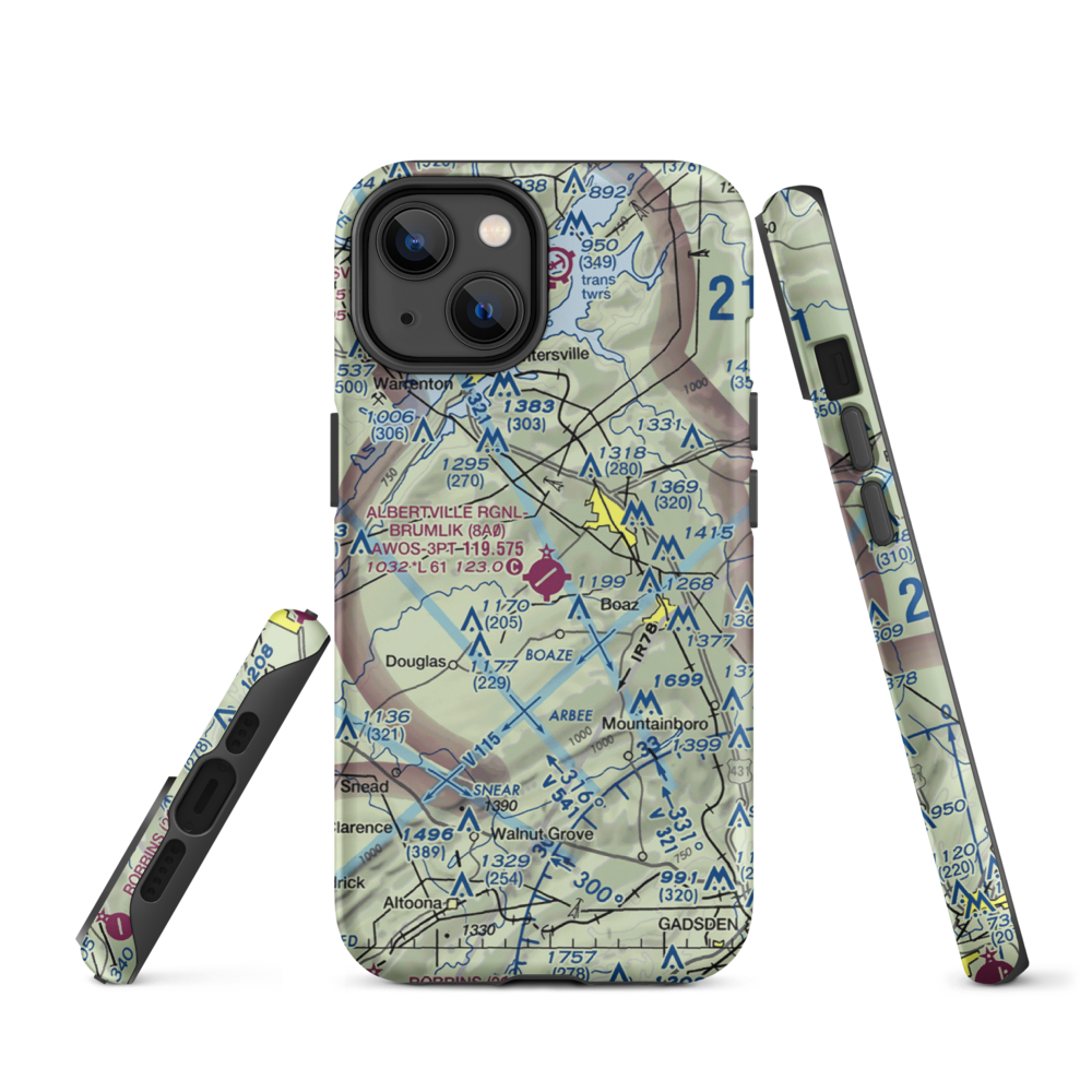 Albertville Regional Airport/Thomas J Brumlik Field (8A0) VFR Sectional  Tough iPhone Case iPhone 14 model shown