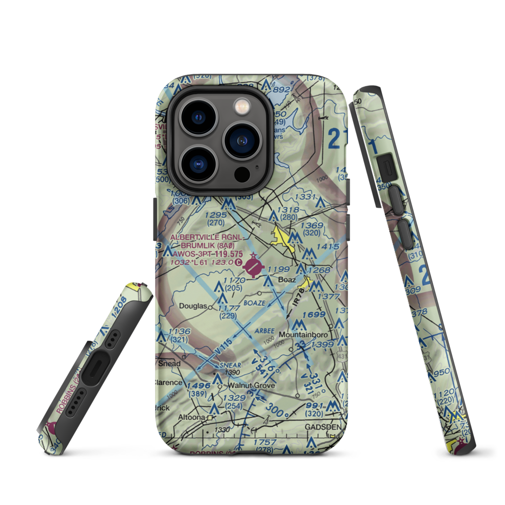 Albertville Regional Airport/Thomas J Brumlik Field (8A0) VFR Sectional  Tough iPhone Case iPhone 14 Pro model shown