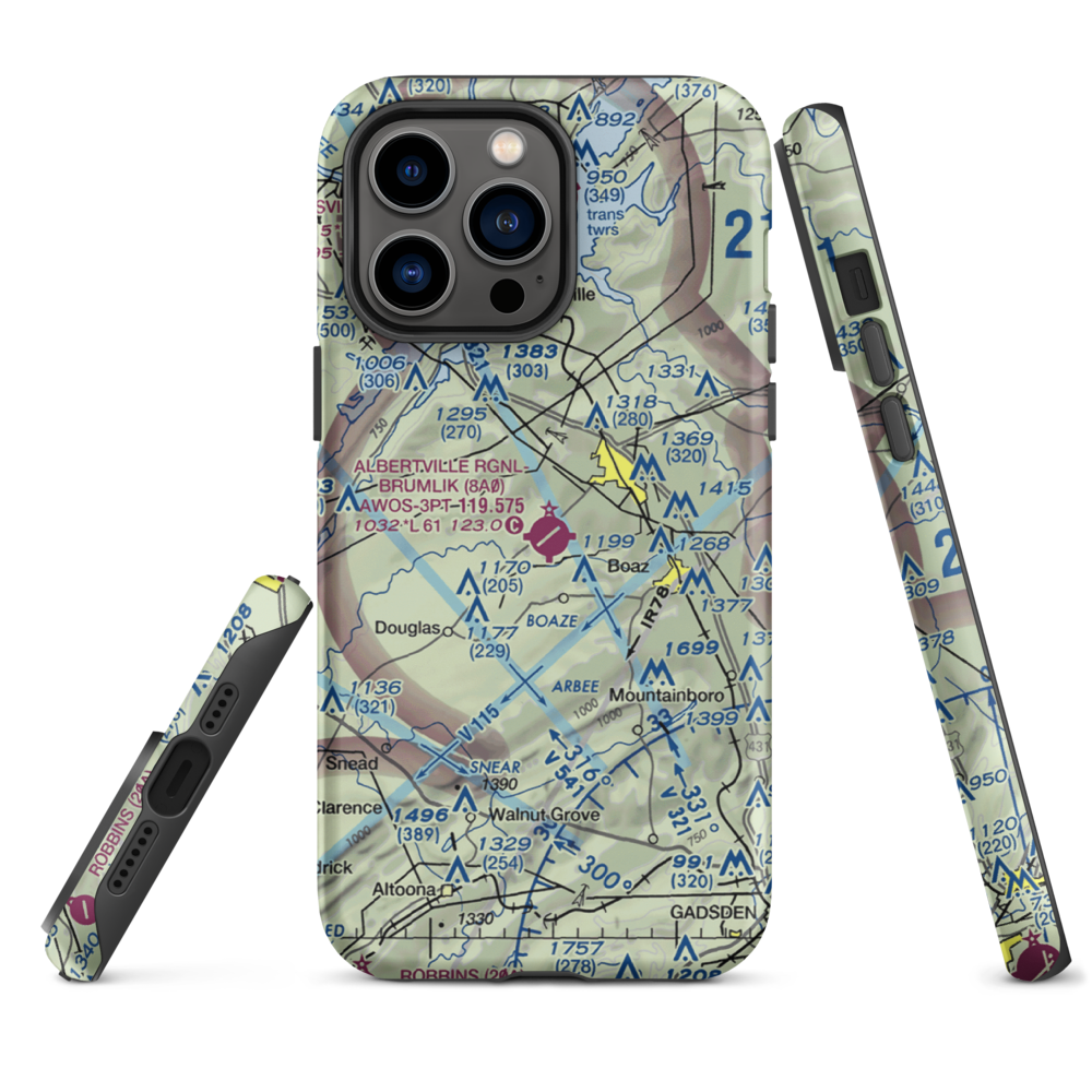 Albertville Regional Airport/Thomas J Brumlik Field (8A0) VFR Sectional  Tough iPhone Case iPhone 14 Pro Max model shown