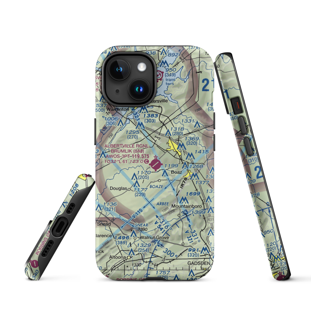 Albertville Regional Airport/Thomas J Brumlik Field (8A0) VFR Sectional  Tough iPhone Case iPhone 15 model shown