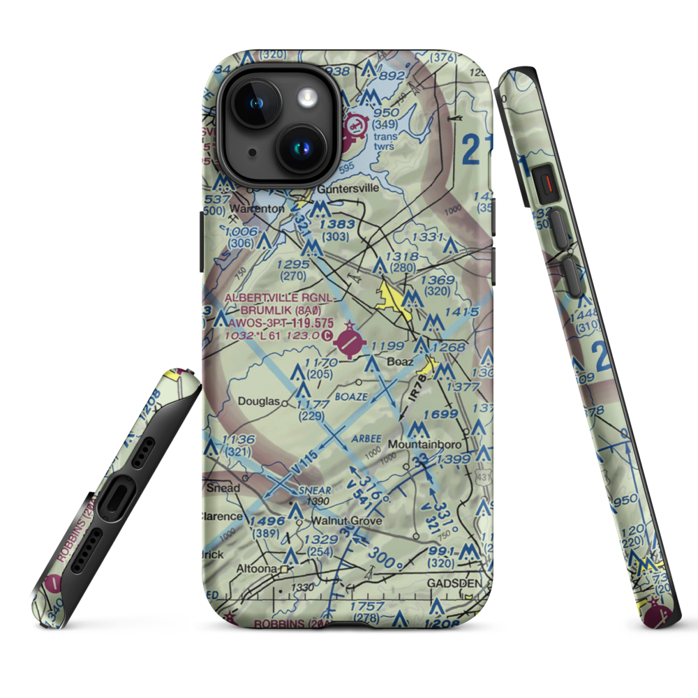 Albertville Regional Airport/Thomas J Brumlik Field (8A0) VFR Sectional  Tough iPhone Case iPhone 15 Plus model shown