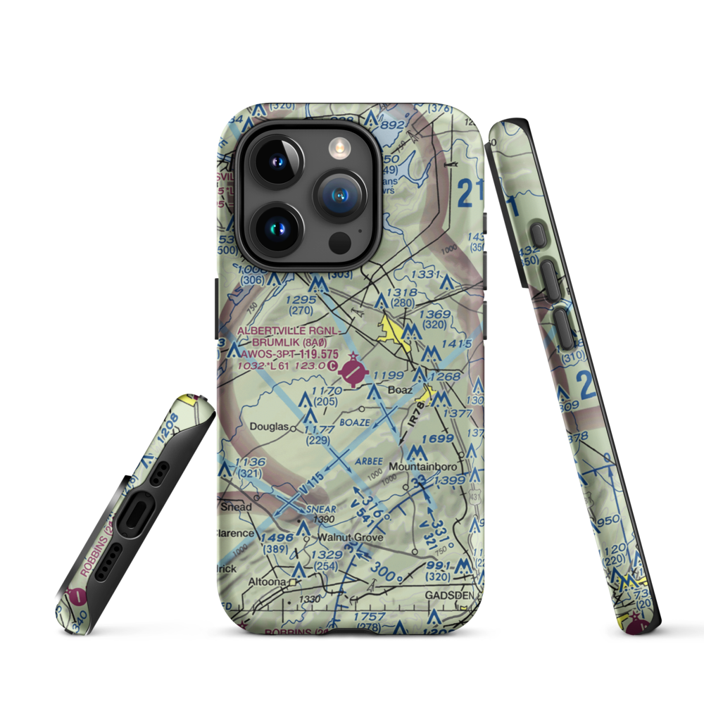 Albertville Regional Airport/Thomas J Brumlik Field (8A0) VFR Sectional  Tough iPhone Case iPhone 15 Pro model shown
